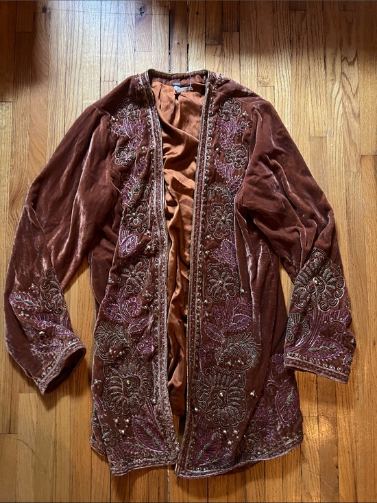 Free People Jackets & Blazers - Free People Terracotta Velvet Embellished Open Jacket